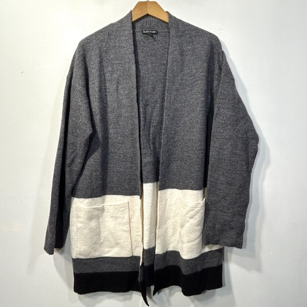 Eileen Fisher P S Merino Wool Cardigan in Gray -Petite Pockets